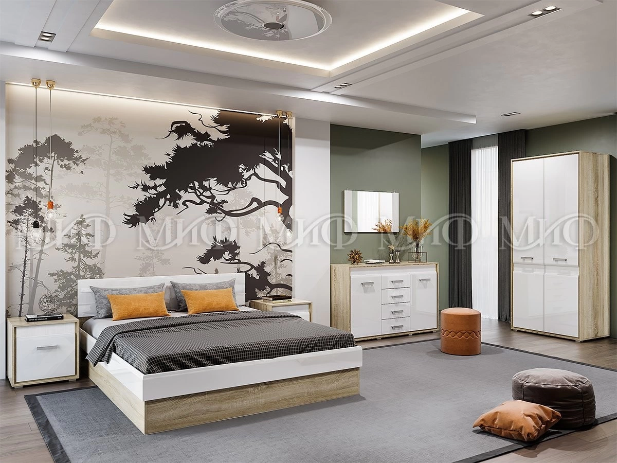 Спальный Гарнитур Формула МДФ Сонома/Белый Глянец