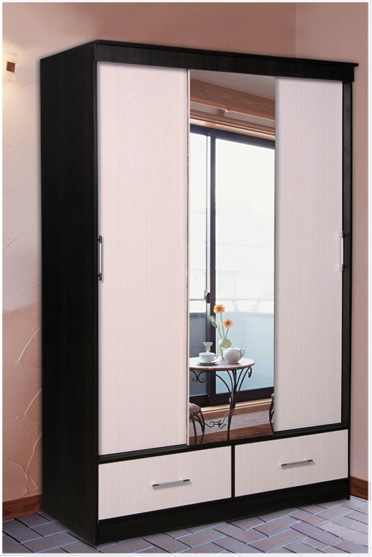 Шкаф-Купе 3-х Створчатый c Ящиками ЛДСП (Ш-1500 х В-2200 х Г-600 мм)/Разные Цветы