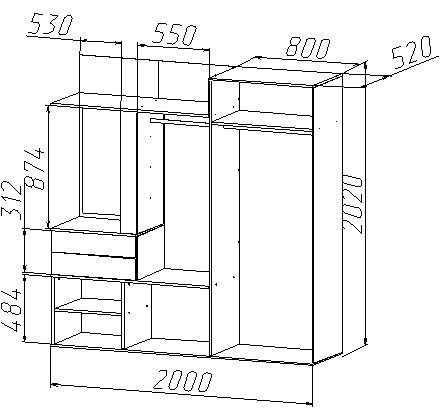 Прихожая Вавилон-7/Разные Цвета (2,0х2,02х0,52)