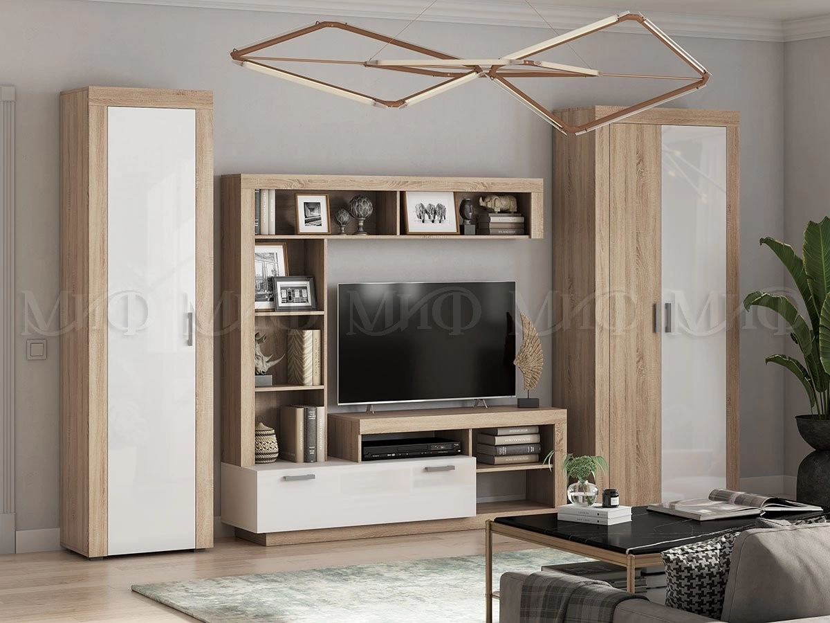 Стенка Апаста (Ш-3189 x В-2070 x Г-416 мм)/Дуб Сонома/Белый Глянец