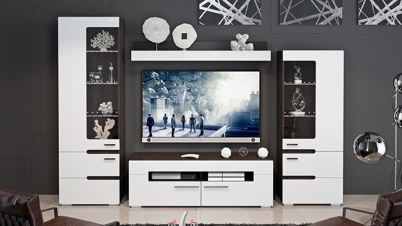 Гостиная «Фьюжн №1» Белый Глянец/Венге Линум