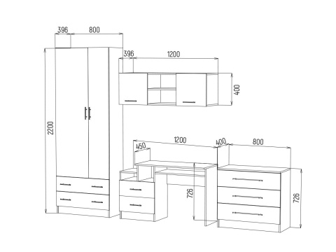 Детский Гарнитур Вегаc Позитив (Ш-2800 мм х Г-450 мм x В-2200 мм)