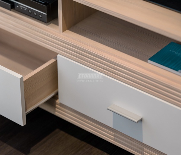 Тумба ТВ Дакота СБ-2885 Сосна Авола Шампань+Белый Глянец/Ш-1230 X В-600 X Г-330 мм