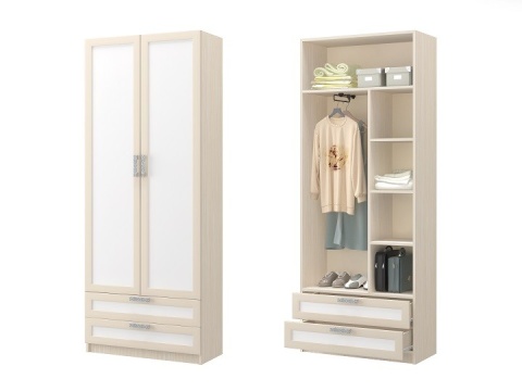 Шкаф ДЮ-08 Юнга-7 ЛДСП Белый ХДФ+Рамочный Профиль/Ясень Шимо Светлый (Д-900 x В-2200 x Г-400 мм)