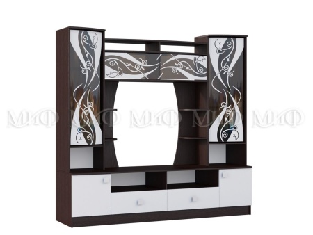 Гостиная Жасмин №1 МДФ Венге/Белый Глянец (Ш-2000 × В-1900 × Г-520 мм)