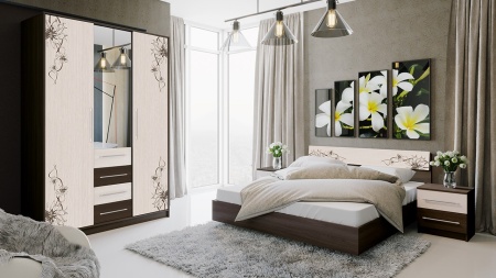 Спальный Гарнитур Мадлен №2 Венге Цаво/Дуб Белфорт с Рисунком